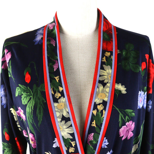 LEONARD cardigan Main: 100% silk Navy multi-color Women 44 Used Authentic