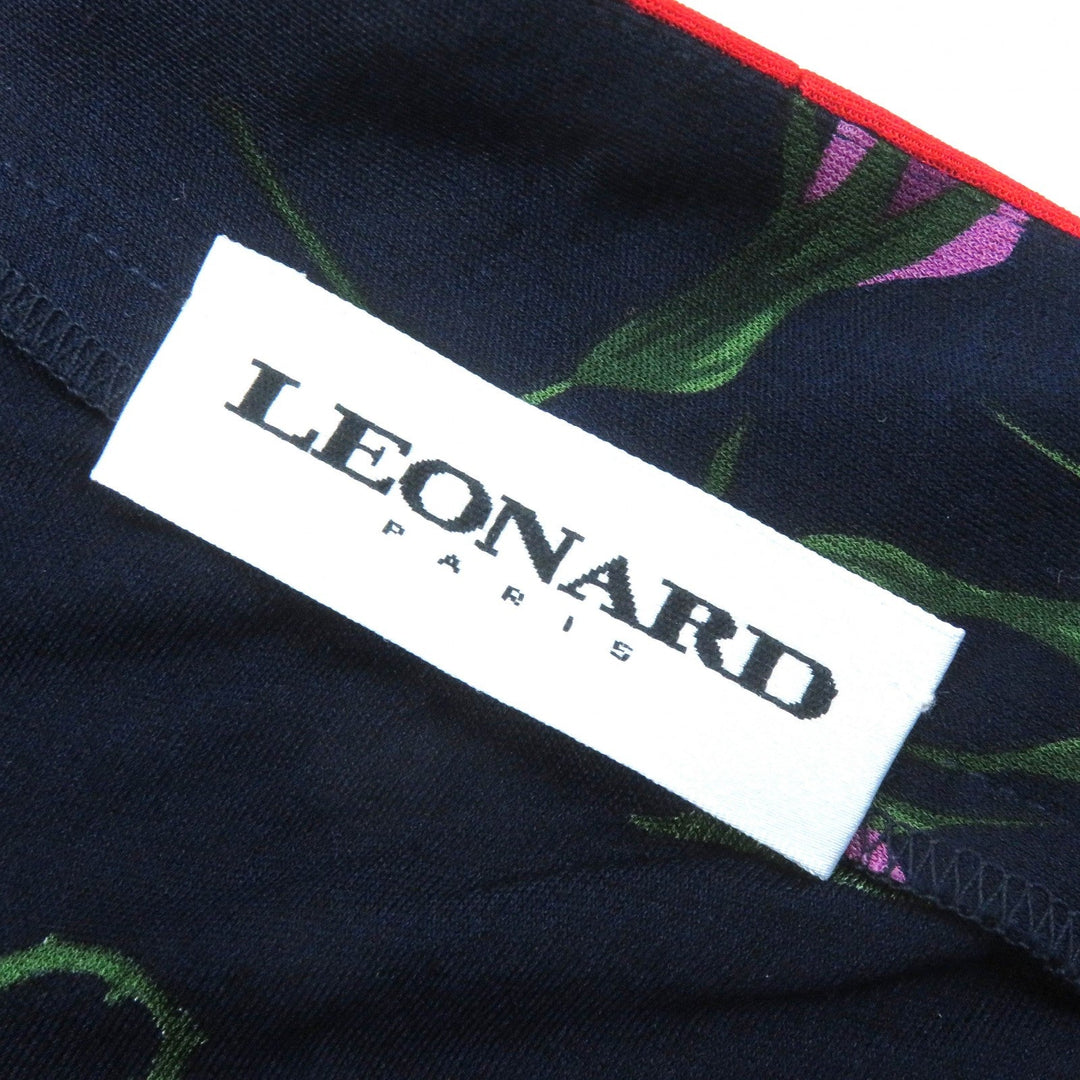 LEONARD cardigan Main: 100% silk Navy multi-color Women 44 Used Authentic