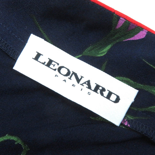 LEONARD cardigan Main: 100% silk Navy multi-color Women 44 Used Authentic