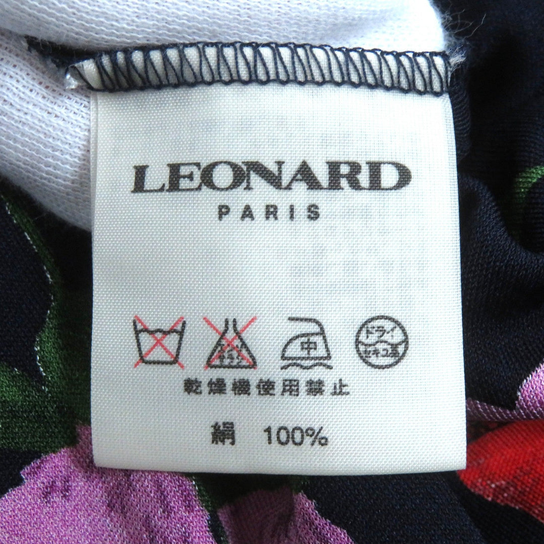 LEONARD cardigan Main: 100% silk Navy multi-color Women 44 Used Authentic
