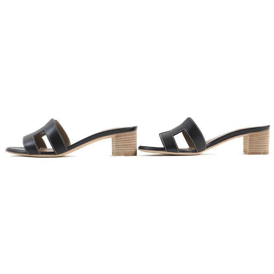 HERMES Sandals 071002Z Main: Leather black Oasis Women 35 1/2 Used Authentic
