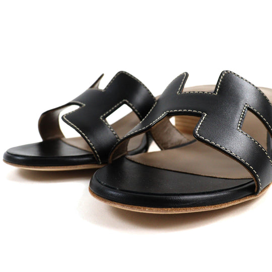 HERMES Sandals 071002Z Main: Leather black Oasis Women 35 1/2 Used Authentic