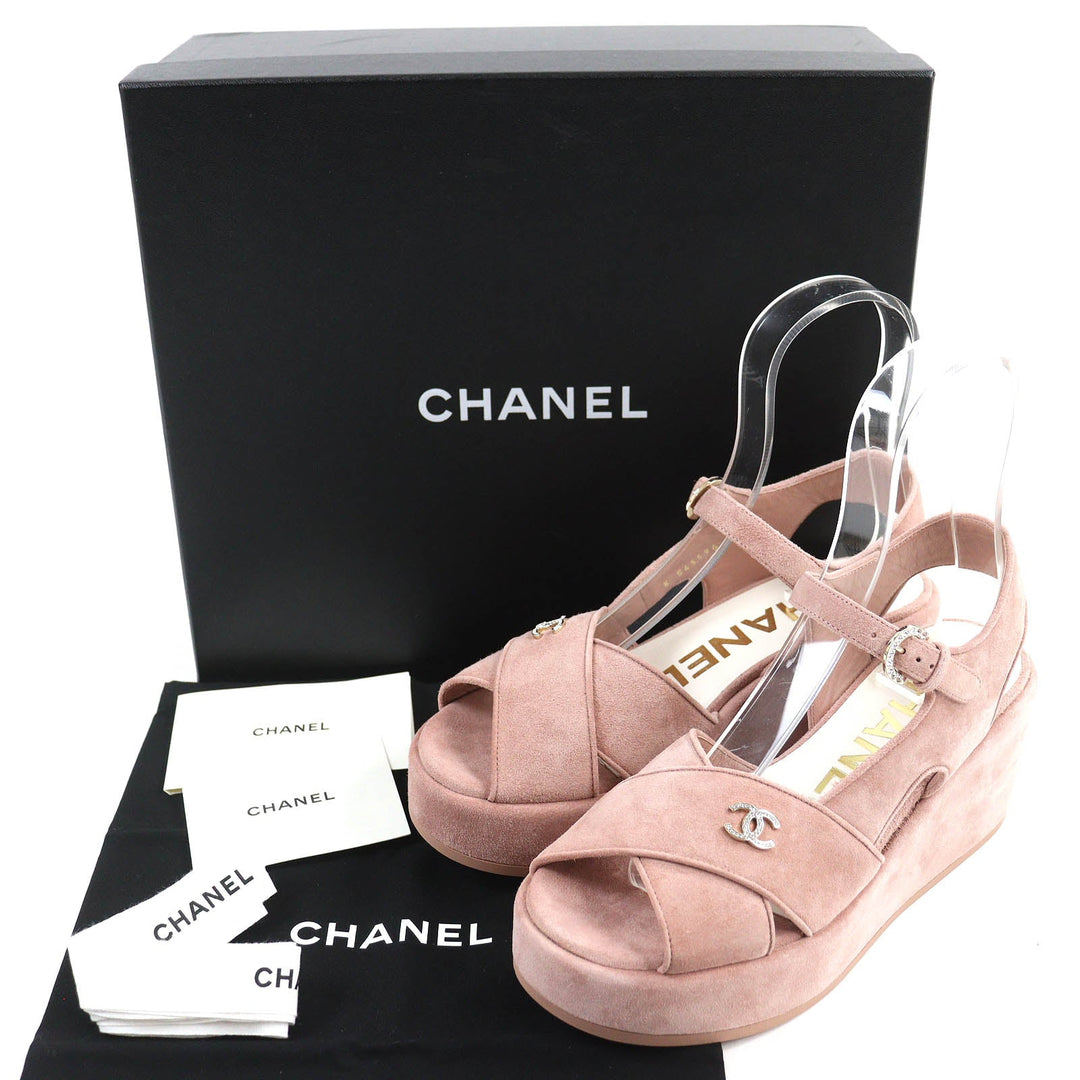CHANEL Sandals 24P G45594 Main: Suede leather pink Women 37 1/2C Used Authentic