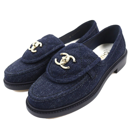 CHANEL loafers G45720 Main: Denim Indigo blue Women 35 1/2C Used Authentic