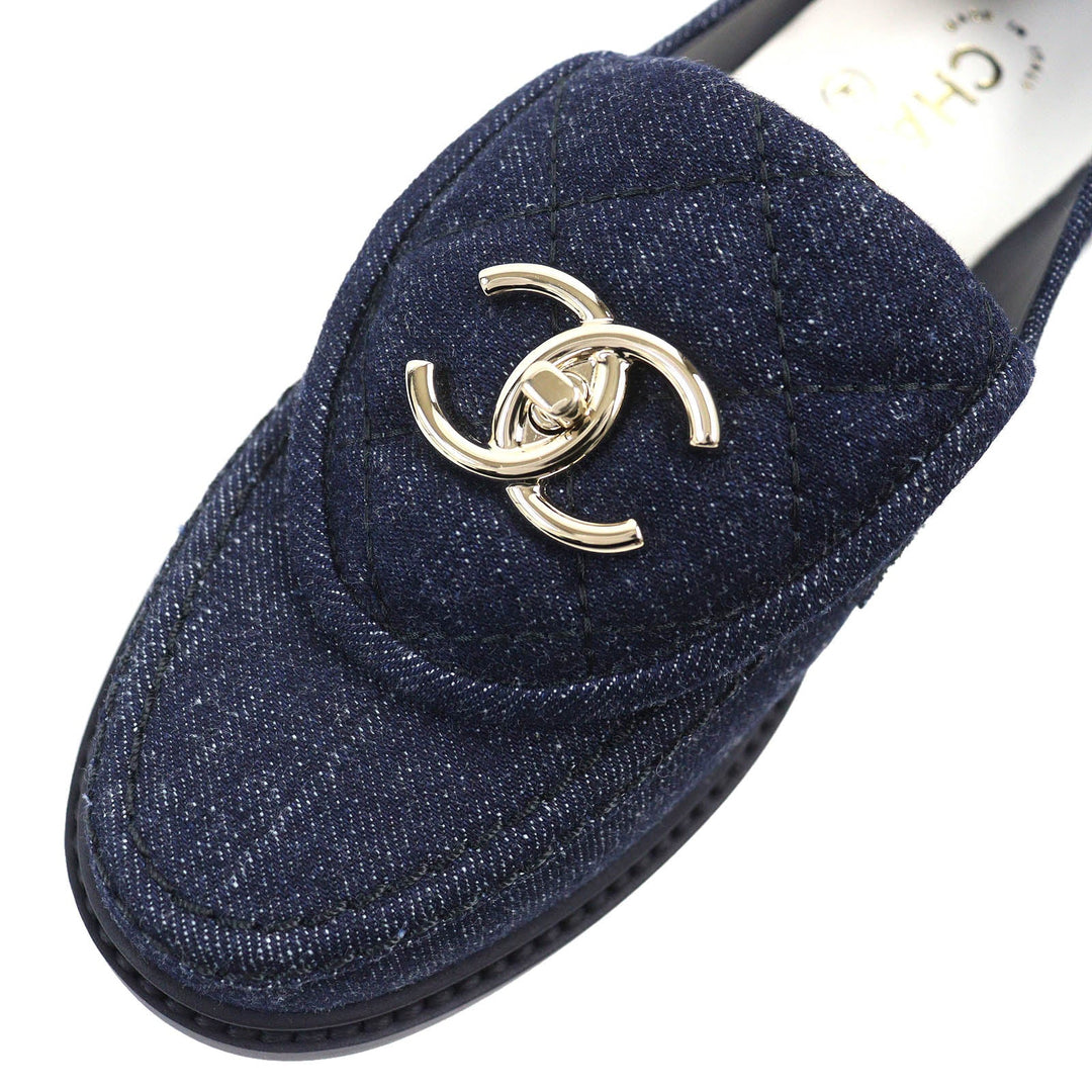 CHANEL loafers G45720 Main: Denim Indigo blue Women 35 1/2C Used Authentic