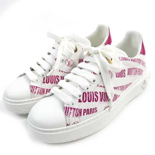 LOUIS VUITTON Low cut sneakers Main: Leather White pink Timeout line Women 36 1/2 Used Authentic