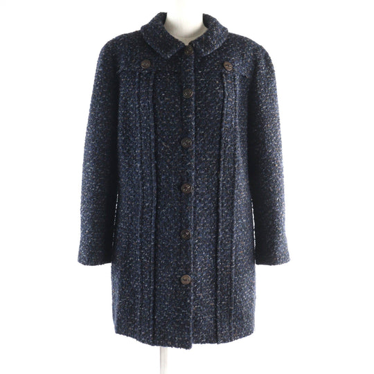 CHANEL coat 02A P19979 Outer: 75% wool, Outer: 20% mohair, Outer: 5% nylon, Lining: 95% silk, Lining: 5% elastane (polyurethane) Navy type Women 46 Used Authentic