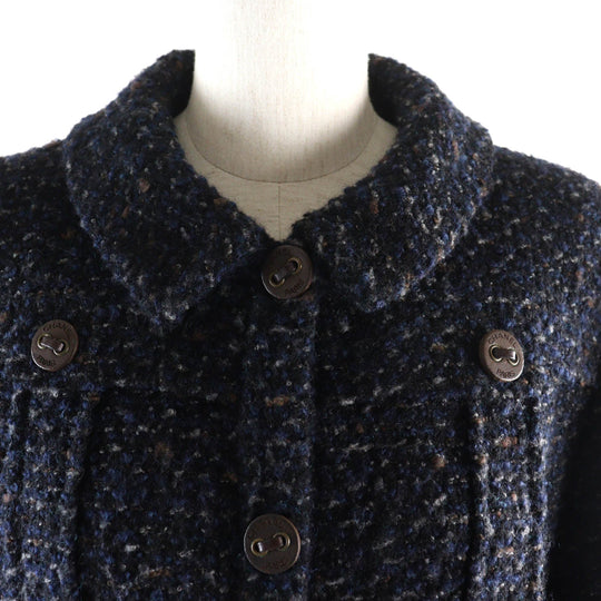 CHANEL coat 02A P19979 Outer: 75% wool, Outer: 20% mohair, Outer: 5% nylon, Lining: 95% silk, Lining: 5% elastane (polyurethane) Navy type Women 46 Used Authentic