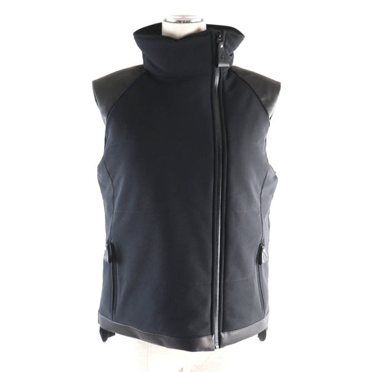 HERMES Down vest Outer material: 56% nylon, Outer material: 21% polyester, Outer material: 23% polyurethane, Part: cowhide, Filling: 90% down, Part: 100% polyester black Women 38 Used Authentic