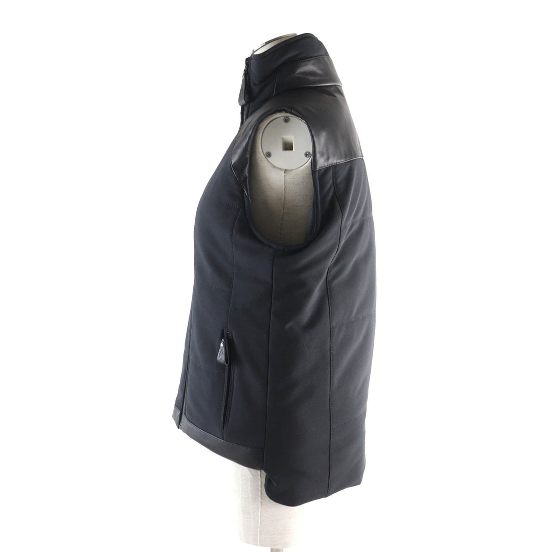 HERMES Down vest Outer material: 56% nylon, Outer material: 21% polyester, Outer material: 23% polyurethane, Part: cowhide, Filling: 90% down, Part: 100% polyester black Women 38 Used Authentic