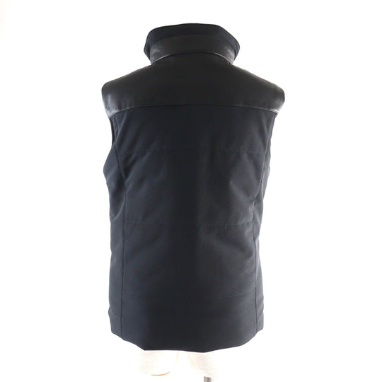 HERMES Down vest Outer material: 56% nylon, Outer material: 21% polyester, Outer material: 23% polyurethane, Part: cowhide, Filling: 90% down, Part: 100% polyester black Women 38 Used Authentic