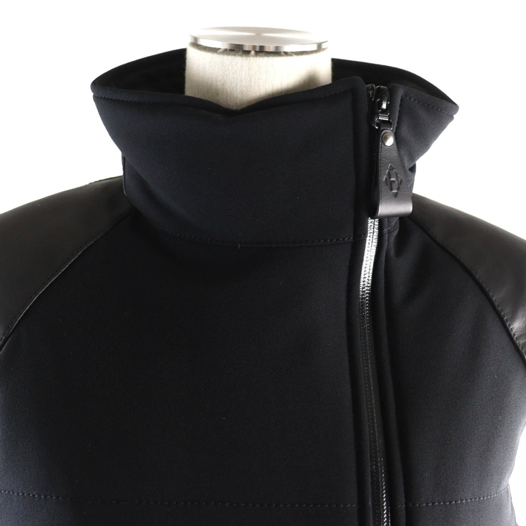 HERMES Down vest Outer material: 56% nylon, Outer material: 21% polyester, Outer material: 23% polyurethane, Part: cowhide, Filling: 90% down, Part: 100% polyester black Women 38 Used Authentic