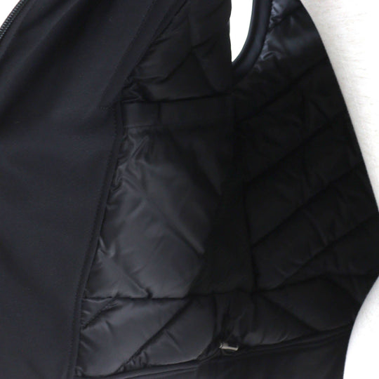 HERMES Down vest Outer material: 56% nylon, Outer material: 21% polyester, Outer material: 23% polyurethane, Part: cowhide, Filling: 90% down, Part: 100% polyester black Women 38 Used Authentic
