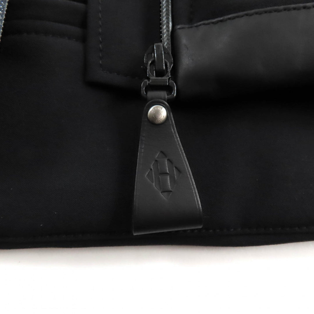 HERMES Down vest Outer material: 56% nylon, Outer material: 21% polyester, Outer material: 23% polyurethane, Part: cowhide, Filling: 90% down, Part: 100% polyester black Women 38 Used Authentic