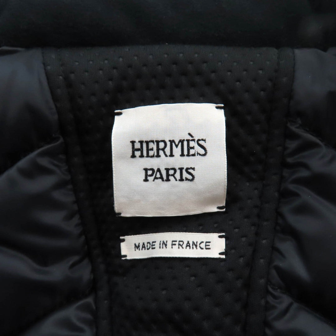 HERMES Down vest Outer material: 56% nylon, Outer material: 21% polyester, Outer material: 23% polyurethane, Part: cowhide, Filling: 90% down, Part: 100% polyester black Women 38 Used Authentic