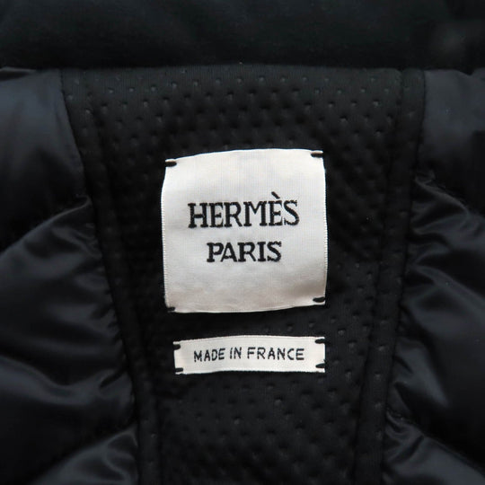 HERMES Down vest Outer material: 56% nylon, Outer material: 21% polyester, Outer material: 23% polyurethane, Part: cowhide, Filling: 90% down, Part: 100% polyester black Women 38 Used Authentic