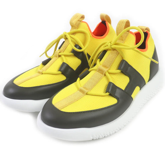 HERMES Low cut sneakers Main: Leather, Main: Knit Yellow black Duel mens 40 Used Authentic