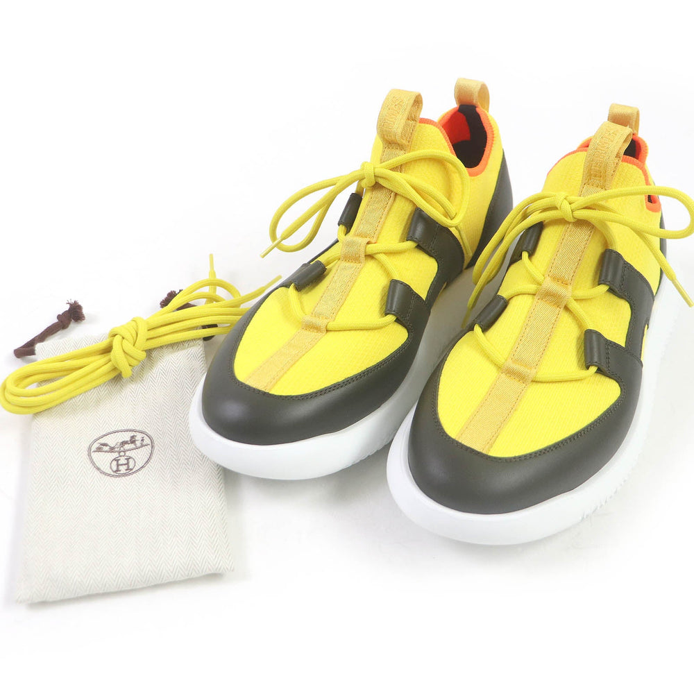 HERMES Low cut sneakers Main: Leather, Main: Knit Yellow black Duel mens 40 Used Authentic