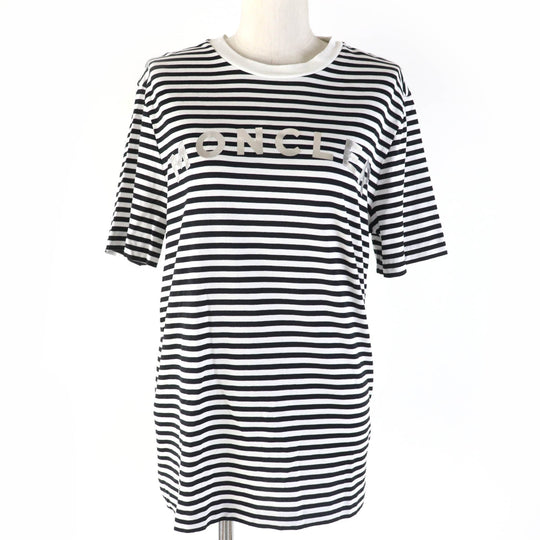 MONCLER Short sleeve T-shirt Main: 100% cotton, part: 98% cotton, part: 2% polyurethane Black White Women XS Used Authentic