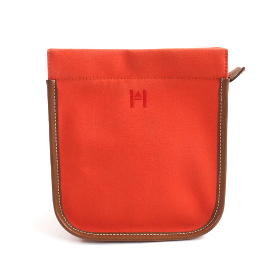 HERMES Pouch Main: Cotton, Lining: Polyurethane, Lining: Cotton, Lining: Polyamide, Part: Leather Orange Camille Women Used Authentic