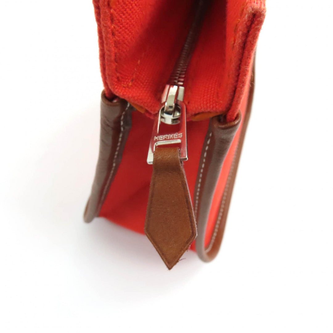HERMES Pouch Main: Cotton, Lining: Polyurethane, Lining: Cotton, Lining: Polyamide, Part: Leather Orange Camille Women Used Authentic