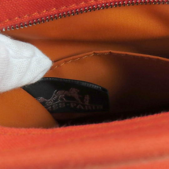 HERMES Pouch Main: Cotton, Lining: Polyurethane, Lining: Cotton, Lining: Polyamide, Part: Leather Orange Camille Women Used Authentic