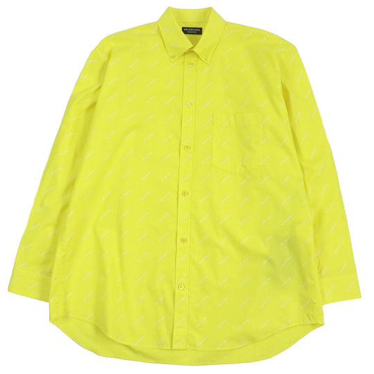 BALENCIAGA Long sleeve shirt 534333 Main: 100% cotton yellow ALL OVER LOGO SHIRT mens 40 Used Authentic