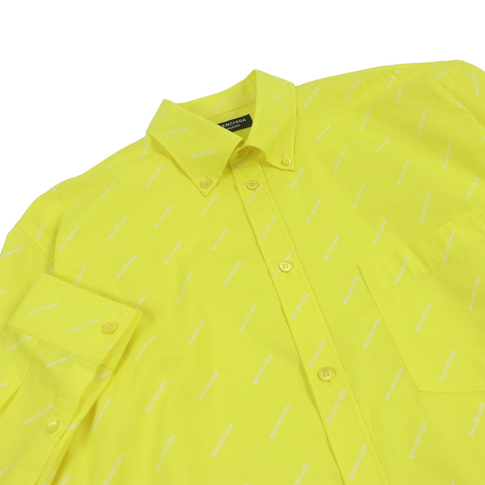 BALENCIAGA Long sleeve shirt 534333 Main: 100% cotton yellow ALL OVER LOGO SHIRT mens 40 Used Authentic