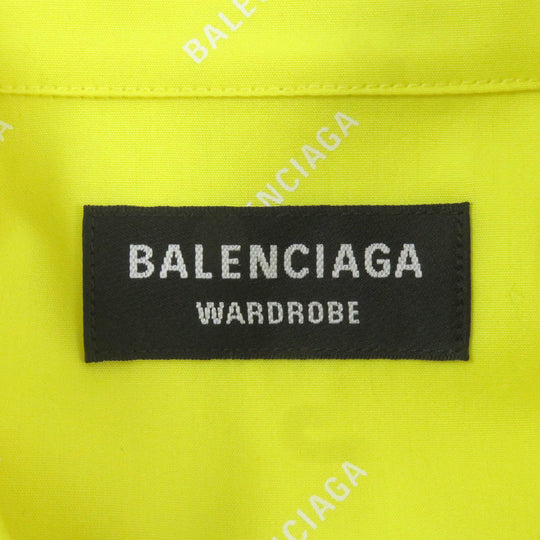 BALENCIAGA Long sleeve shirt 534333 Main: 100% cotton yellow ALL OVER LOGO SHIRT mens 40 Used Authentic
