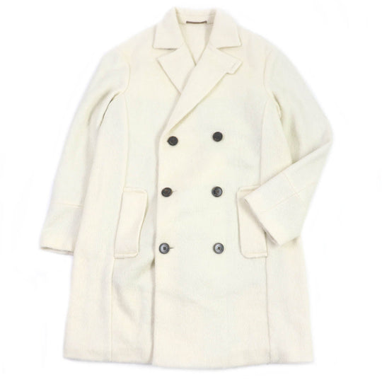 Berluti Chester coat Main: 42% alpaca, Main: 36% mohair, Main: 13% nylon, Main: 9% wool, Sleeve lining: 100% rayon Ivory mens 44 Used Authentic