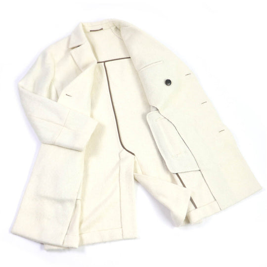 Berluti Chester coat Main: 42% alpaca, Main: 36% mohair, Main: 13% nylon, Main: 9% wool, Sleeve lining: 100% rayon Ivory mens 44 Used Authentic