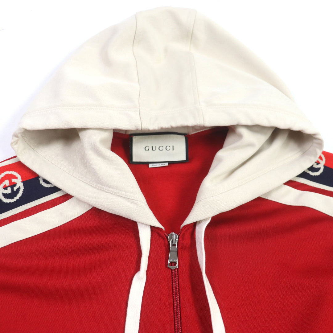 GUCCI Track jacket 575758 Outer: 55% polyester, Outer: 45% cotton, Part: 84% polyester, Part: 14% nylon, Part: 2% polyurethane Red beige Interlocking G mens XL Used Authentic