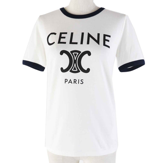 CELINE Short sleeve T-shirt 2X872671 Main: 100% cotton White navy Women S Used Authentic