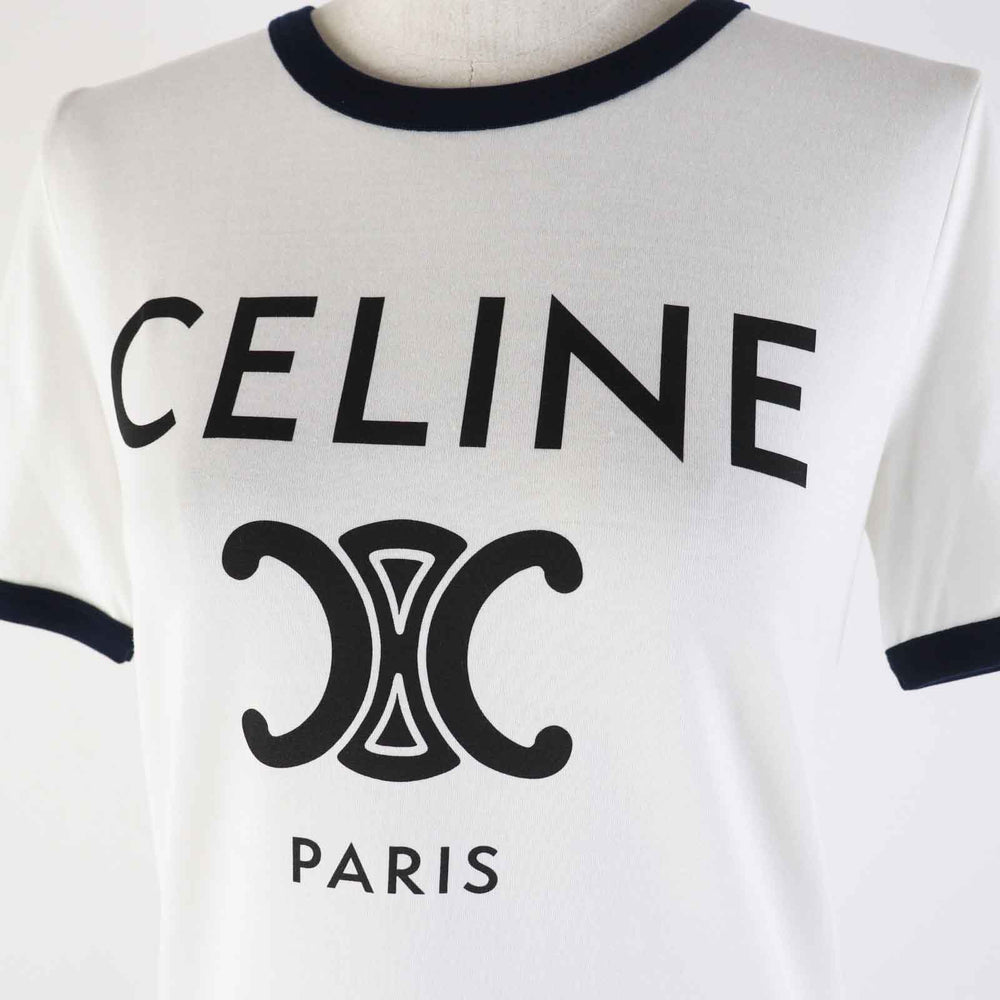 CELINE Short sleeve T-shirt 2X872671 Main: 100% cotton White navy Women S Used Authentic