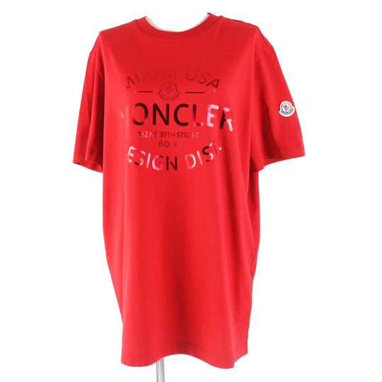 MONCLER Short sleeve T-shirt Main: 100% cotton, Part: 100% cotton Red Stainless Steel T-SHIRT Women L Used Authentic