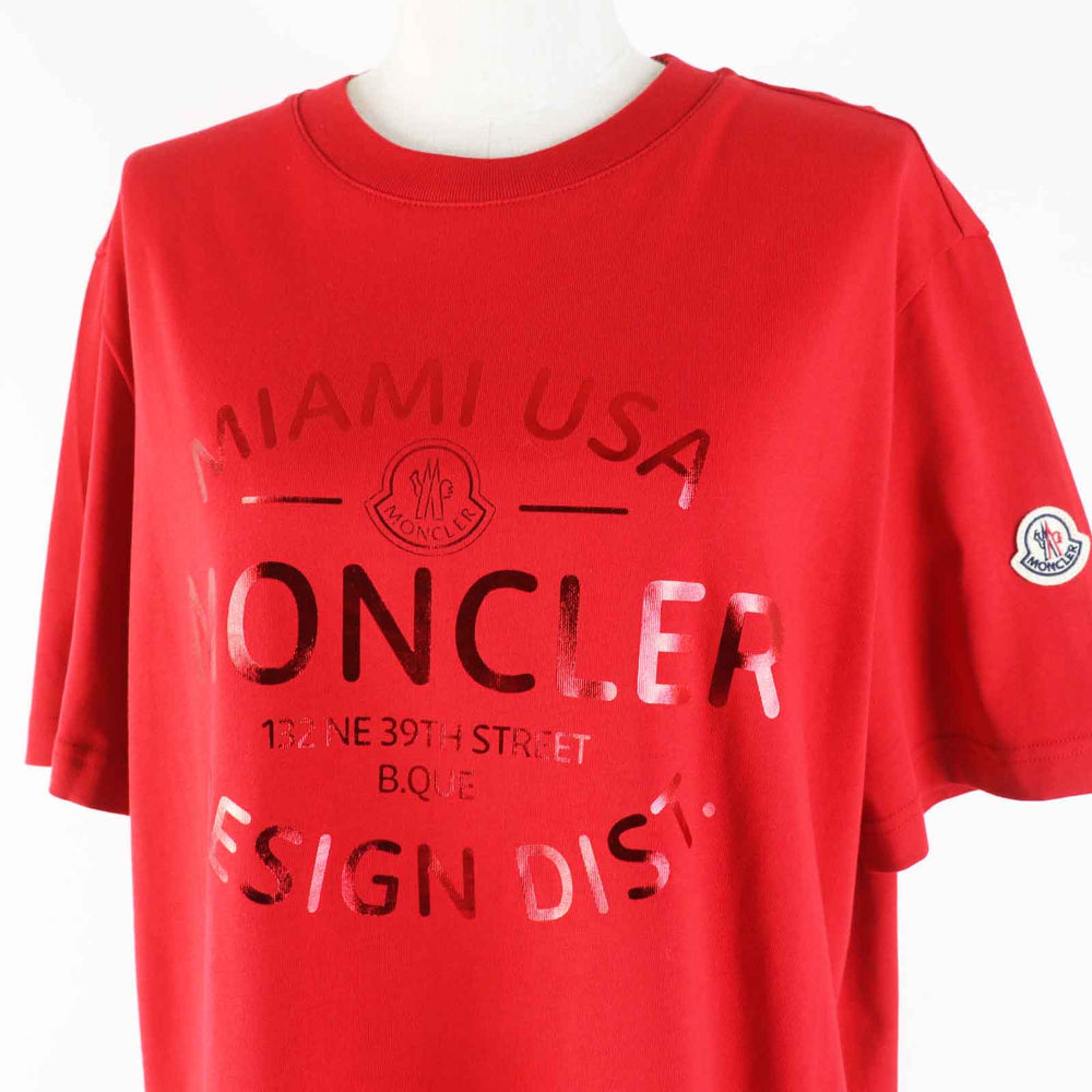 MONCLER Short sleeve T-shirt Main: 100% cotton, Part: 100% cotton Red Stainless Steel T-SHIRT Women L Used Authentic