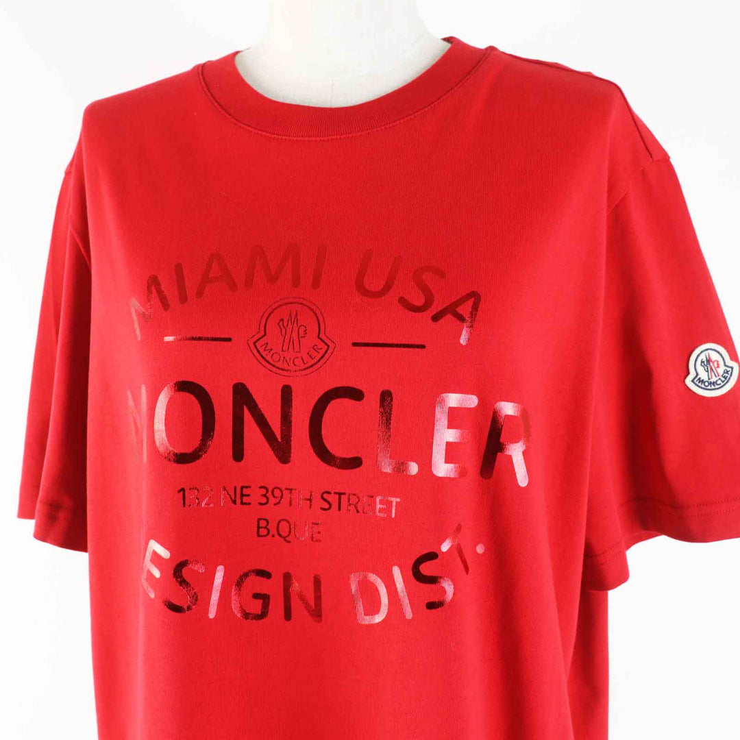 MONCLER Short sleeve T-shirt Main: 100% cotton, Part: 100% cotton Red Stainless Steel T-SHIRT Women L Used Authentic
