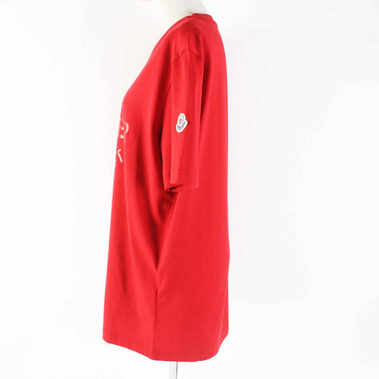 MONCLER Short sleeve T-shirt Main: 100% cotton, Part: 100% cotton Red Stainless Steel T-SHIRT Women L Used Authentic