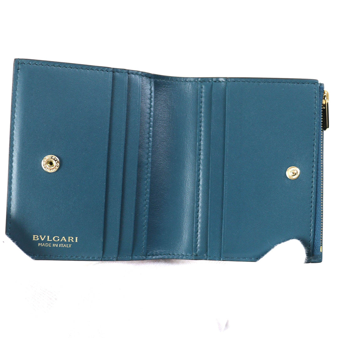 BVLGARI Bifold Wallet 291749 Main: Leather Black blue Infiniteum Compact Wallet Women Used Authentic