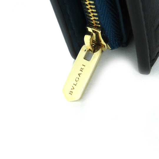 BVLGARI Bifold Wallet 291749 Main: Leather Black blue Infiniteum Compact Wallet Women Used Authentic