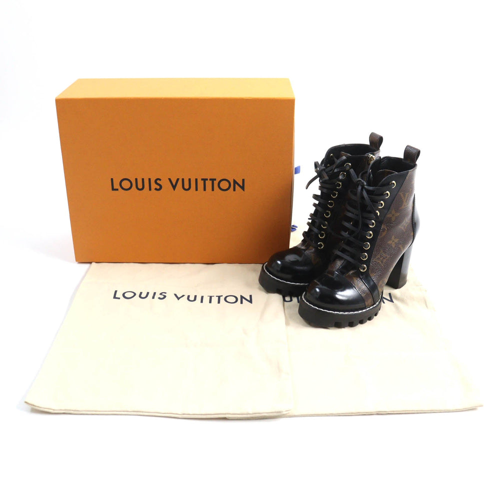 LOUIS VUITTON Ankle boots Main: Monogram canvas, Part: Patent leather Brown black Star Trail Line Women 35 Used Authentic