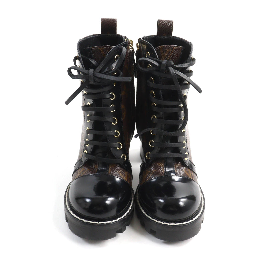 LOUIS VUITTON Ankle boots Main: Monogram canvas, Part: Patent leather Brown black Star Trail Line Women 35 Used Authentic
