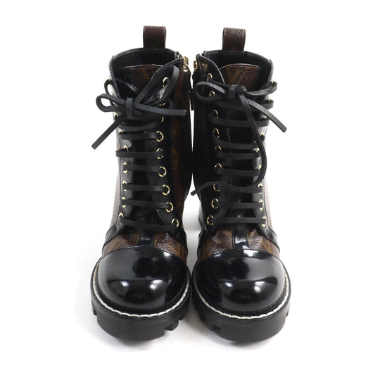 LOUIS VUITTON Ankle boots Main: Monogram canvas, Part: Patent leather Brown black Star Trail Line Women 35 Used Authentic