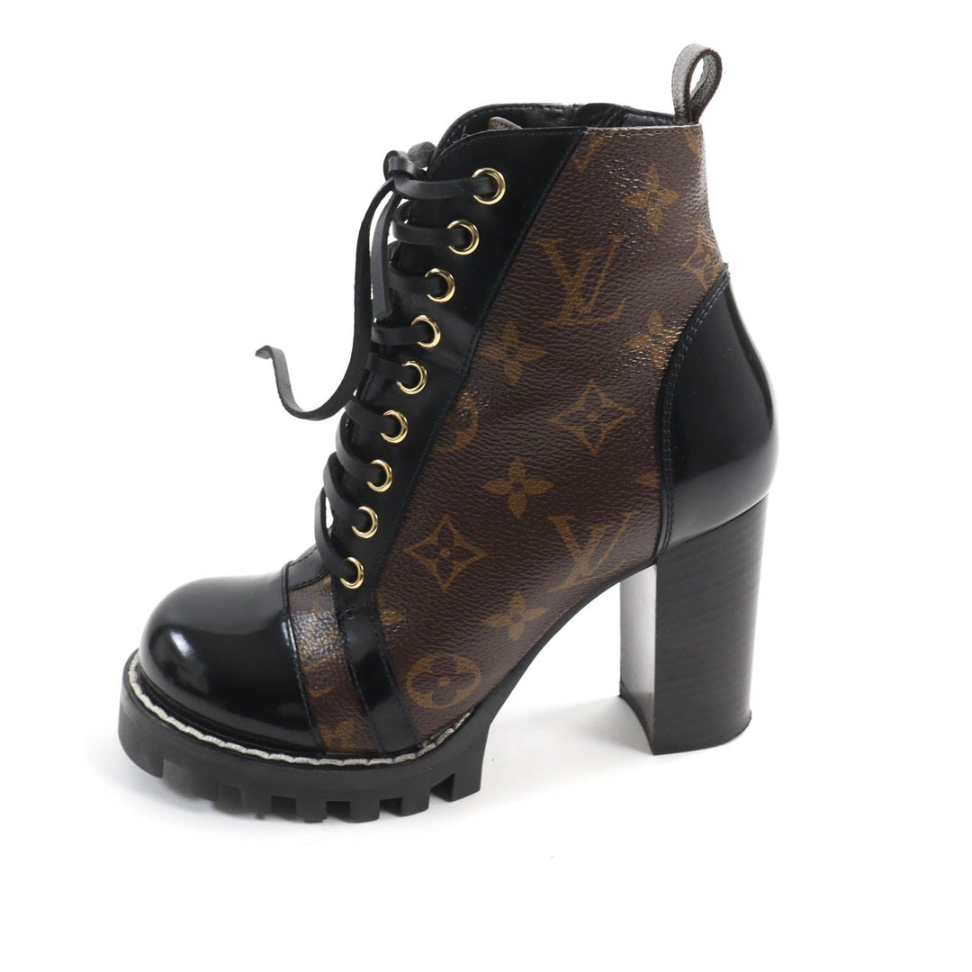 LOUIS VUITTON Ankle boots Main: Monogram canvas, Part: Patent leather Brown black Star Trail Line Women 35 Used Authentic