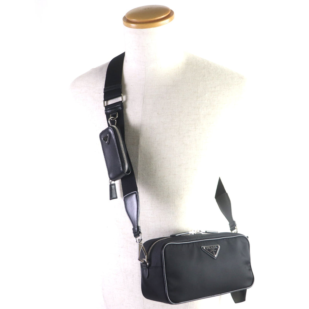 PRADA Shoulder Bag 1BH197 Main: Nylon, Part: Leather black mens Used Authentic
