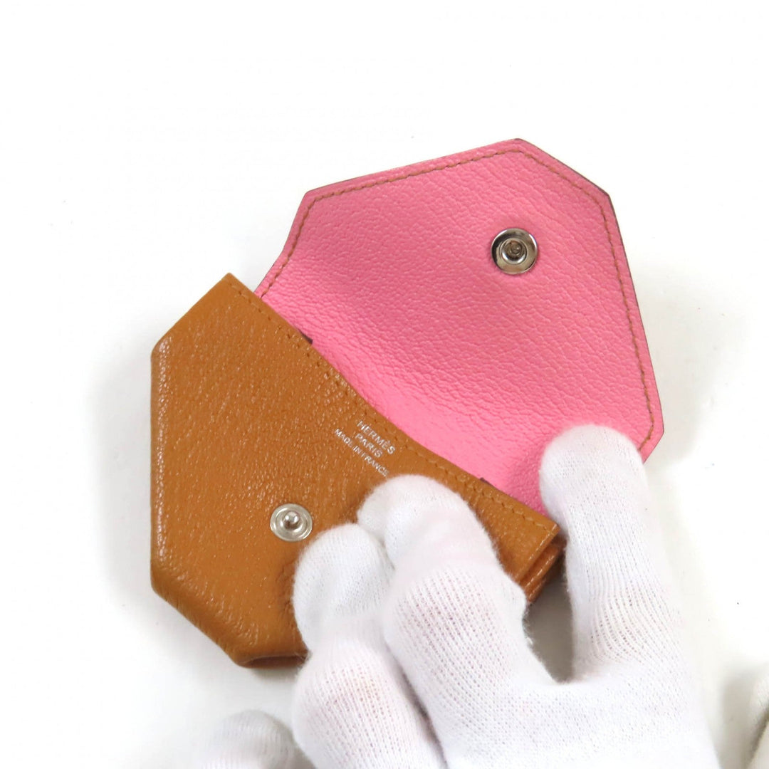 HERMES Coin case Main: Chevre Mysole Brown pink Revan Cattle Women Used Authentic
