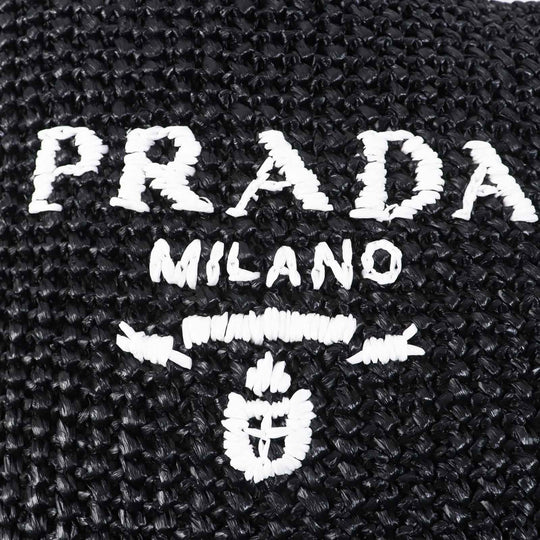 PRADA Tote Bag 1BG422 Main: Raffia Black White small crochet Women Used Authentic