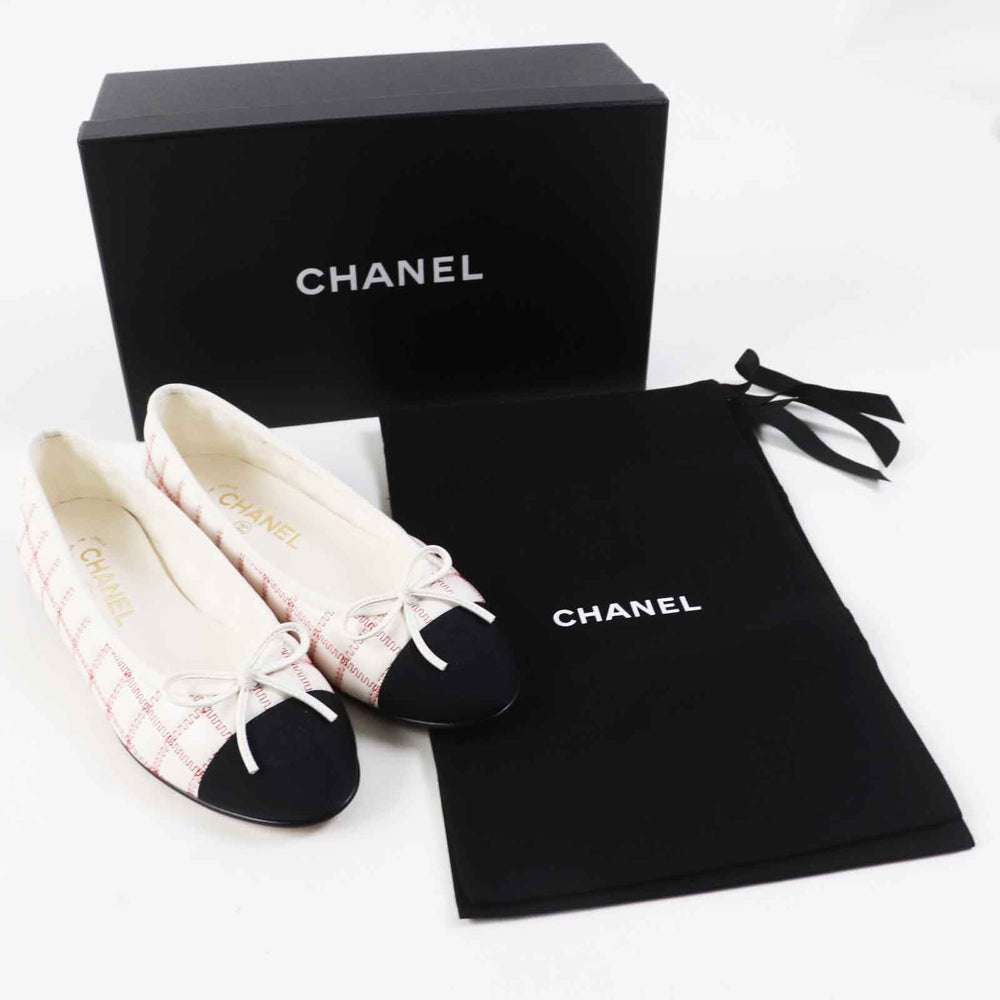 CHANEL Ballet shoes 24P G45591 Main: Lambskin Black white red ballerina Women 36 Used Authentic
