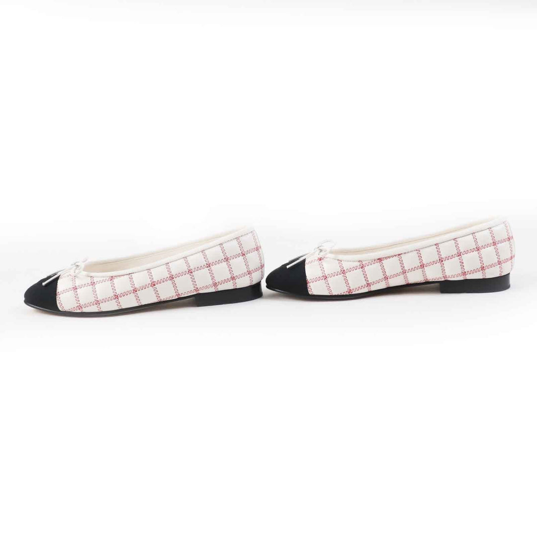 CHANEL Ballet shoes 24P G45591 Main: Lambskin Black white red ballerina Women 36 Used Authentic