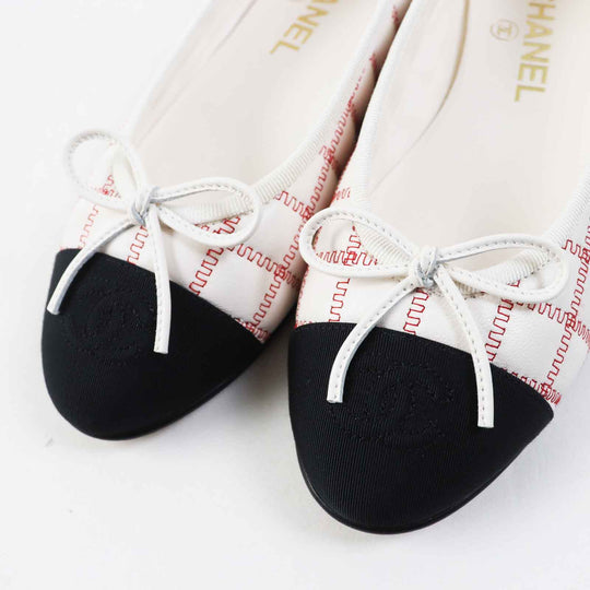 CHANEL Ballet shoes 24P G45591 Main: Lambskin Black white red ballerina Women 36 Used Authentic